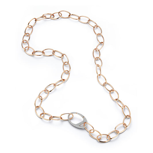 GARNETT 18K GOLD AND DIAMOND LARGE OVAL LINK NECKLACE
