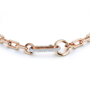 SAXON 18K GOLD CHAIN LINK NECKLACE WITH ELONGATED DIAMOND LINK CLASP
