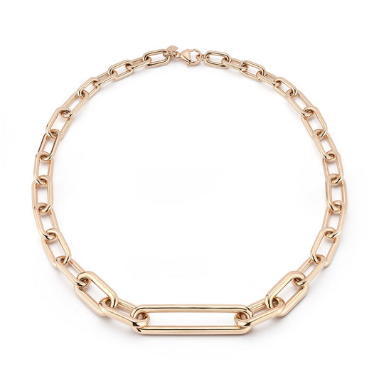 MORRELL 18K GOLD GRADUATING CHAIN LINK NECKLACE WITH ELONGATED LINK