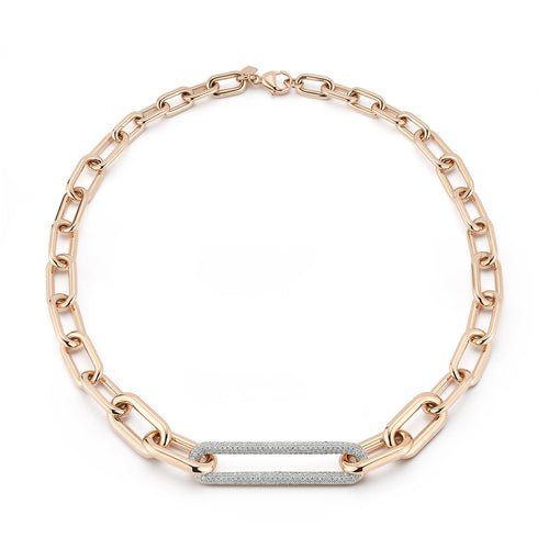 MORRELL 18K ROSE GOLD GRADUATING CHAIN NECKLACE WITH ELONGATED DIAMOND LINK