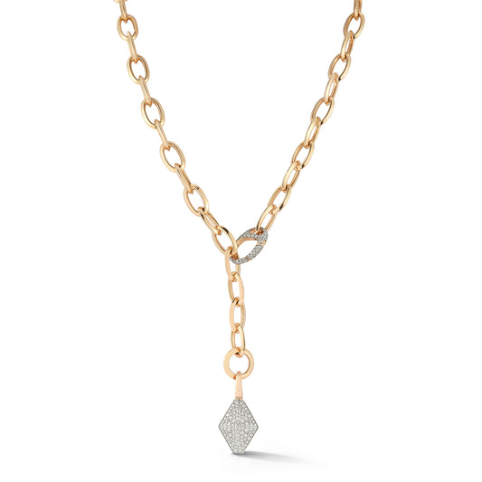 GARNETT 18K GOLD AND DIAMOND SMALL OVAL LINK NECKLACE