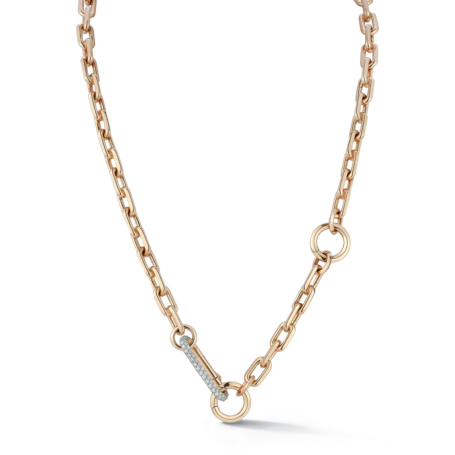 SAXON 18K GOLD CHAIN LINK NECKLACE WITH ELONGATED DIAMOND