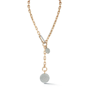 SAXON 18K ROSE GOLD CHAIN LINK NECKLACE WITH ELONGATED DIAMOND LINK CLASP AND REMOVABLE EXTENSION CHAIN