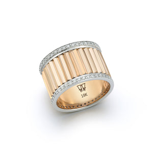 CLIVE 18K TWO TONE DIAMOND FLUTED BAND RING