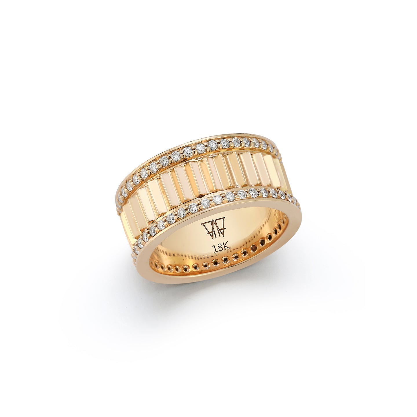 CLIVE 18K GOLD & DIAMOND 10MM FLUTED BAND RING