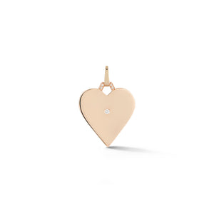 DORA 18K ROSE GOLD HEART CHARM WITH BURNISHED ROUND BRILLIANT CUT DIAMOND