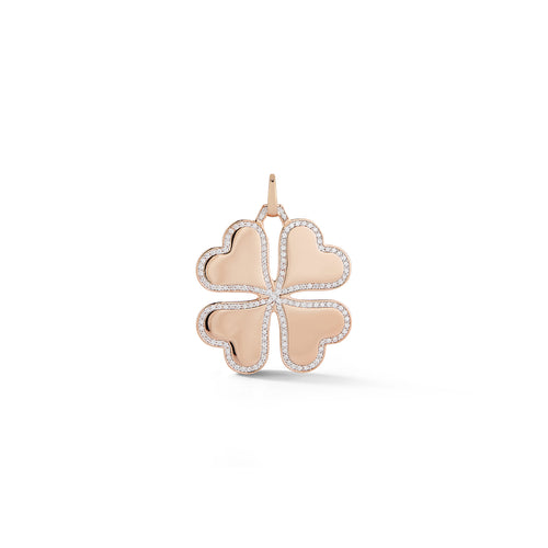 DORA 18K ROSE GOLD AND DIAMOND BORDER LARGE CLOVER CHARM