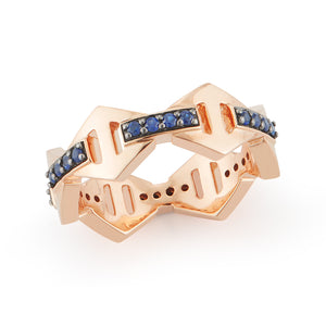KEYNES 18K SIGNATURE SAPPHIRE BAR HEXAGON STACKABLE RING