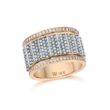CLIVE TWO TONE ALL DIAMOND 12MM WIDE FLUTED BAND RING