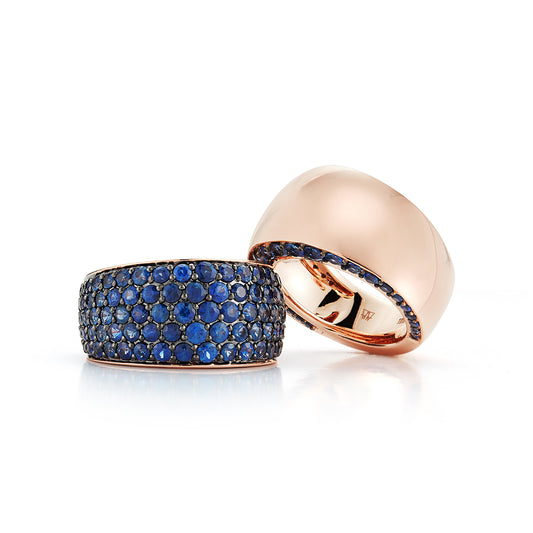 LYTTON 18K GOLD ALL PAVE BLUE SAPPHIRE BOMBE RING