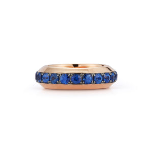 GRANT 18K GOLD AND BLUE SAPPHIRE ANGLED BAND RING