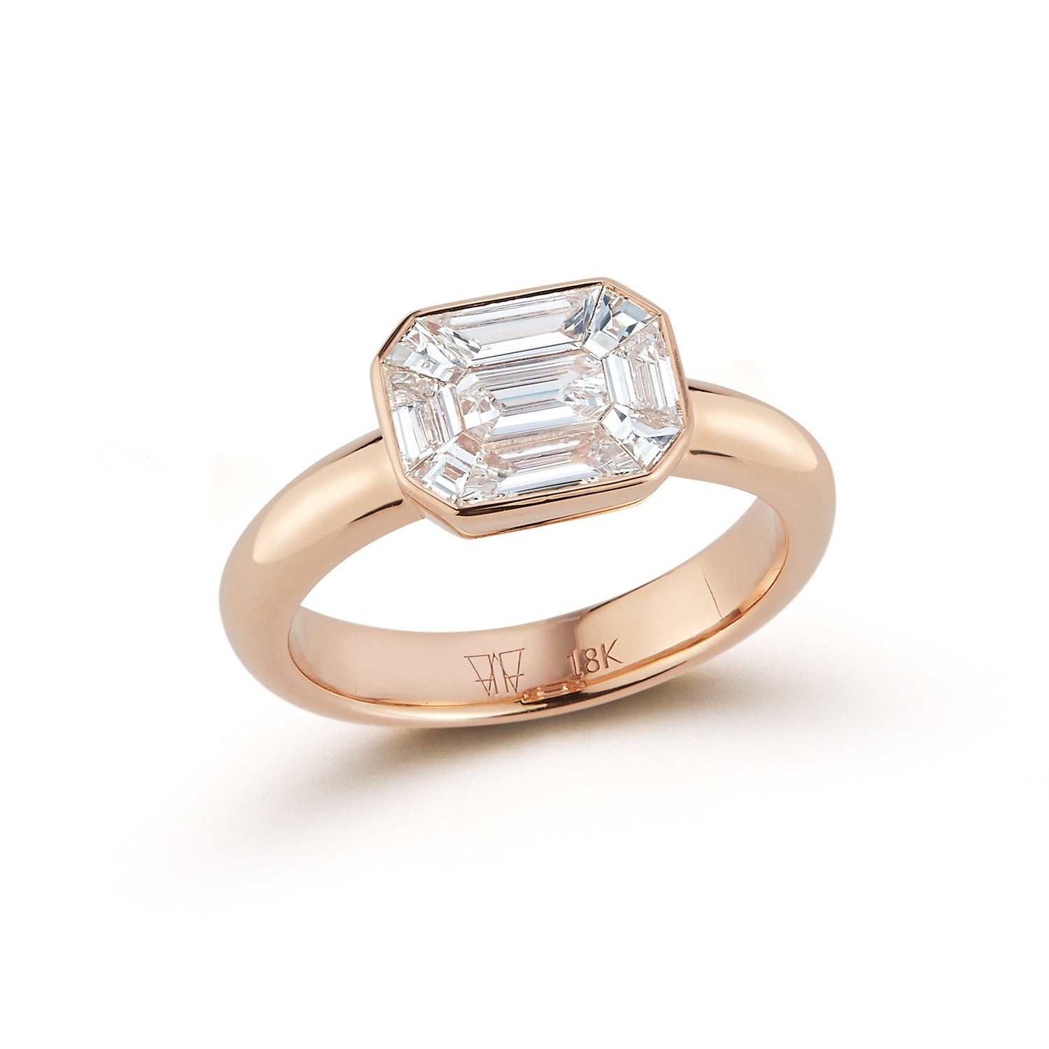THOBY 18K GOLD ILLUSION SET DIAMOND EAST WEST EMERALD CUT