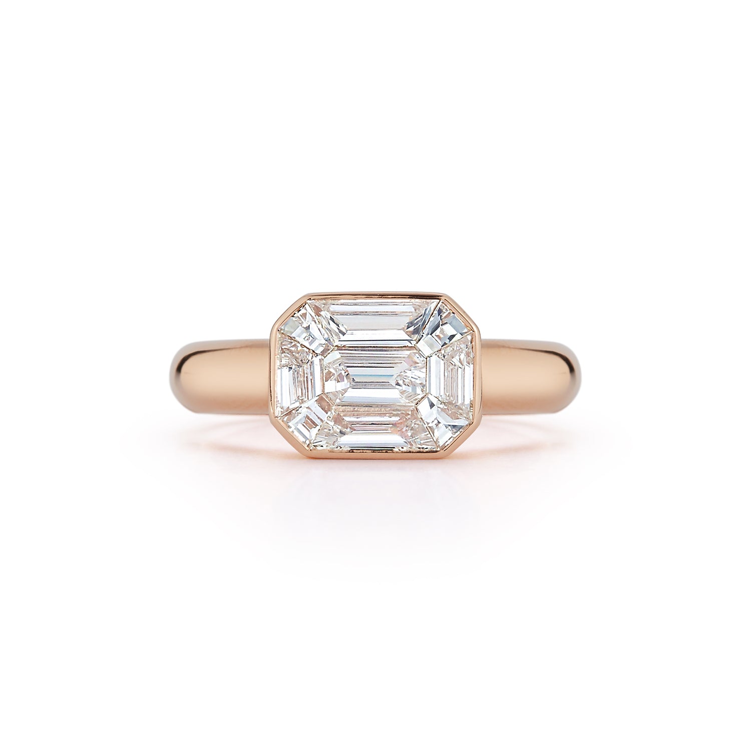 THOBY 18K GOLD ILLUSION SET DIAMOND EAST WEST EMERALD CUT