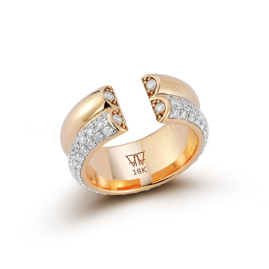 THOBY 18K GOLD AND DIAMOND EDGE 2 ROW TUBULAR RING
