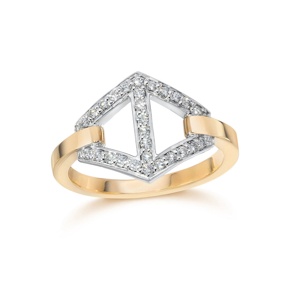 KEYNES 18K TWO TONE SIGNATURE HEXAGON MOTIF DIAMOND RING