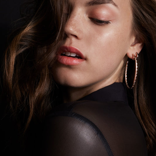 OTTOLINE 18K GOLD AND DIAMOND BAGUETTE 2" ROUND HOOP EARRING