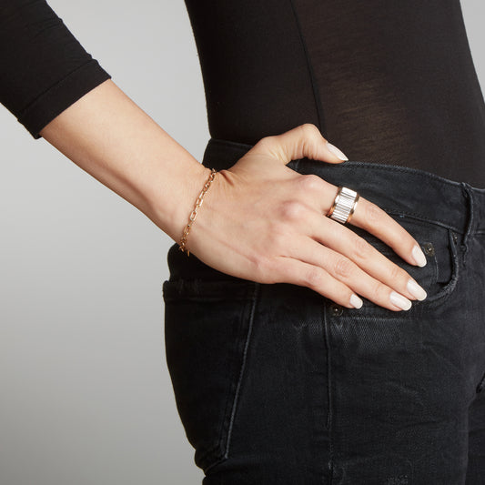 CLIVE 18K AND STERLING SILVER FLUTED BAND RING